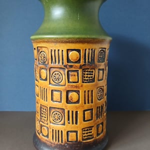 Vintage West German Ceramic Vase – 1960s Geometric Retro Pottery (20cm)