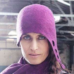 Handmade Felt Hat Purple. Made in Ireland from Superfine Merino and local luxury wool.
