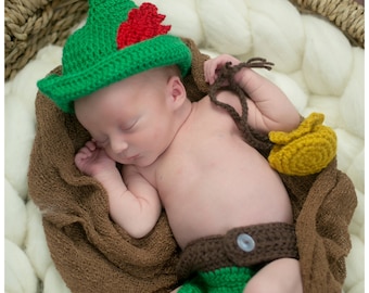 crochet photo prop 'Peter Pan' inspired set size newborn-12months