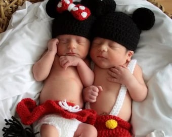 Crochet photo prop 'Mickey and Minnie' inspired sets- sizes preemie-3months