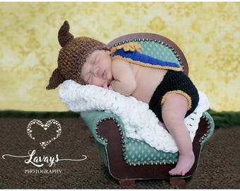 crochet 'The Beast' inpired 3piece set- size newborn-12months