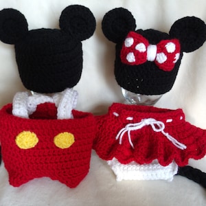 Crochet photo prop 'Mickey and Minnie' inspired sets sizes preemie-3months image 2