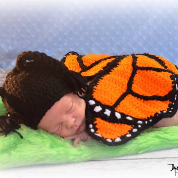 crochet 'Monarch Butterfly' hat and winged diaper cover set