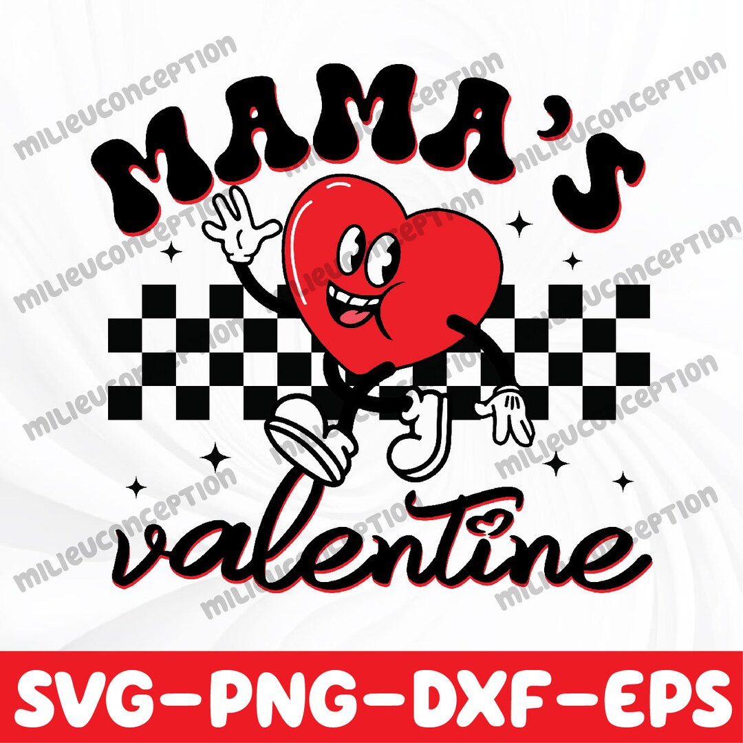Retro Groovy Mama is My Valentine Cute Heart Boys Girls Kids Svg ...