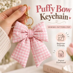Puffy Bow Keychain Sewing Pattern PDF, Bow Bag Charm Pattern, Fabric Bow Template, Beginner Sewing Tutorial, Coquette Instant Download