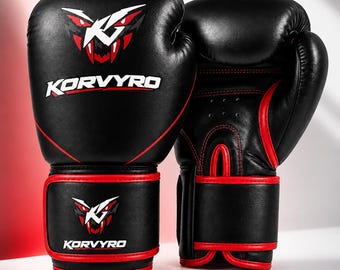 KORVYRO 14 oz Boxing Gloves, Black Red Training, Punching Bag, Kickboxing Workout