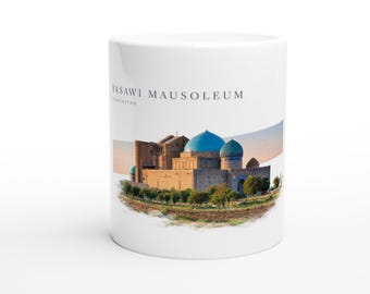 White ceramic mug with the motif "Yasawi Mausoleum - Kazakhstan"