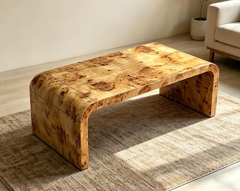 Handgefertigter Couchtisch aus Maserholz | Moderner Couchtisch aus Holz im Wasserfall-Design