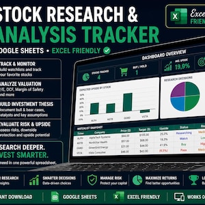 Stock Research & Analysis Tracker, Valuation Metrics, Investment Thesis (Digital Download)