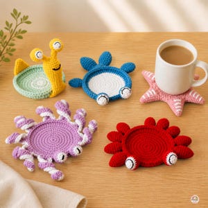 Crochet Coaster Pattern, Five Sea Animal Designs PDF Bundle