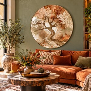 Tree Of Life Art, Autumn Tree Decor, Round Wall Art, Tree Of Life Decor, Rustic Wall Decor, Botanical Wall Art
