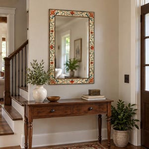 Floral Wall Mirror, Vintage Floral Mirror, Botanical Mirror, Rectangular Mirror, Cottagecore Mirror, Rustic Wall Mirror,Flower Pattern Decor