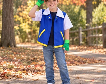Kinder-Trainerkostüm, Anime-inspiriertes Cosplay-Outfit, Halloween-Kostüm für Jungen und Mädchen, Kostüm für Abenteuer-Rollenspiele
