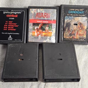 Atari 2600 5 Cartridge Lot Combat Tennis Defender Water Damaged Display Only