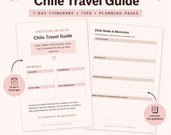 Guida di viaggio del Cile e itinerario di 7 giorni / Pianificatore di viaggio di Santiago / Guida per le vacanze in Cile / Pianificatore di viaggio stampabile