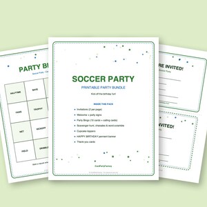 Fußball-Geburtstagsbingo, druckbares Kinderparty-Spieleset mit Einladungen, Banner, Scharade und Schnitzeljagd Bild 2