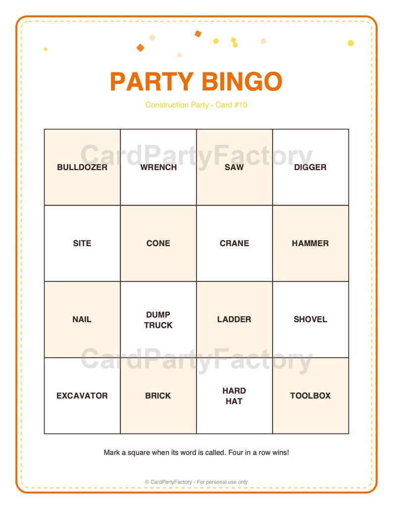 Construction Birthday Bingo, Printable Kids Party Games Kit with Invitations, Banner, Charades and Scavenger Hunt image 7