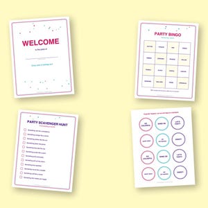 Rainbow Birthday Bingo, Printable Kids Party Games Kit with Invitations, Banner, Charades and Scavenger Hunt image 3