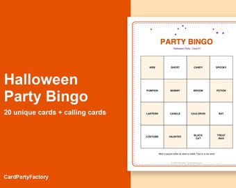 Halloween Bingo Kaarten, 20 Printbare Halloween Bingo Kaarten met Afroepkaarten, Kinderfeestspel, Direct Downloadbaar