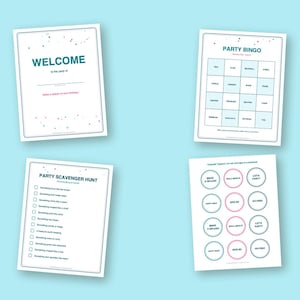 Bingo d'anniversaire sirène, kit de jeux imprimables pour enfants avec invitations, banderole, charades et chasse au trésor image 3