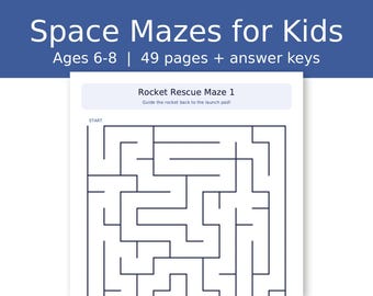 Ruimtelabyrinten voor kinderen van 6-8 jaar, woordzoekers, rekenoefeningen voor groep 1 en 2, overtrekken, printbaar activiteitenpakket van 49 pagina's (pdf-download)