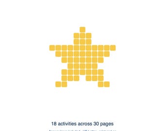 Bundel met werkbladen voor het Hebreeuwse alfabet en woordenschat voor kinderen van 4-10 jaar, oefeningen voor het schrijven van het Hebreeuwse alfabet (Alef Bet), Hebreeuwse woordzoekers, 4 pdf-pakketten, 130 pagina's