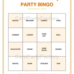 Construction Birthday Bingo, Printable Kids Party Games Kit with Invitations, Banner, Charades and Scavenger Hunt image 6