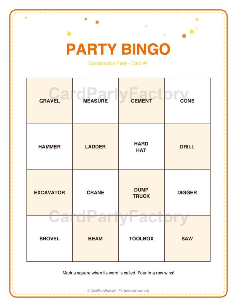 Construction Birthday Bingo, Printable Kids Party Games Kit with Invitations, Banner, Charades and Scavenger Hunt image 6
