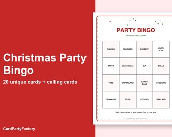 Kerstbingokaarten, 20 printbare kerstbingokaarten met oproepkaarten, kinderfeestspel, direct te downloaden