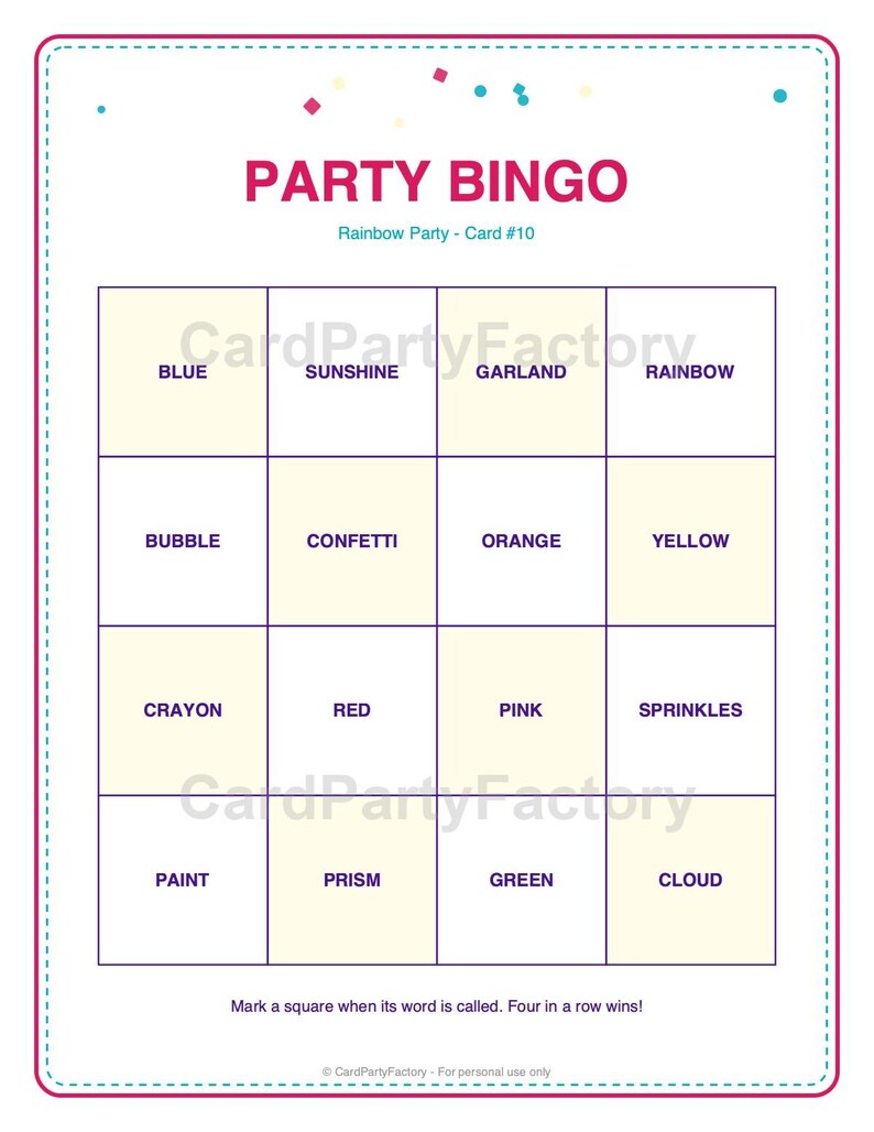 Rainbow Birthday Bingo, Printable Kids Party Games Kit with Invitations, Banner, Charades and Scavenger Hunt image 7