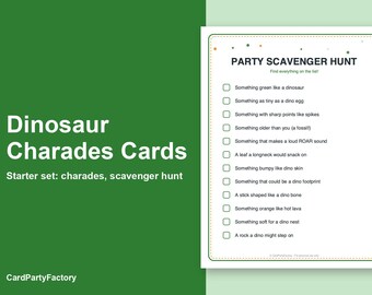 Utskrivbara dinosauriecharader, startset för barnkalas med skattjakt och välkomstskylt