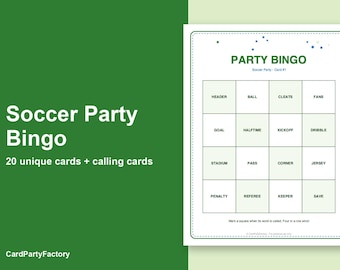 Voetbalfeestbingokaarten, 20 printbare verjaardagsbingokaarten met oproepkaarten, kinderfeestspel, direct te downloaden