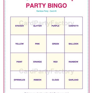 Rainbow Birthday Bingo, Printable Kids Party Games Kit with Invitations, Banner, Charades and Scavenger Hunt image 6