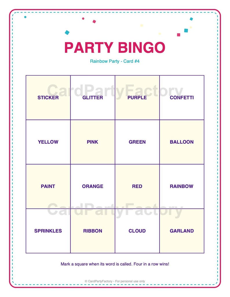 Rainbow Birthday Bingo, Printable Kids Party Games Kit with Invitations, Banner, Charades and Scavenger Hunt image 6