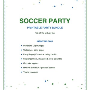 Fußball-Geburtstagsbingo, druckbares Kinderparty-Spieleset mit Einladungen, Banner, Scharade und Schnitzeljagd Bild 4