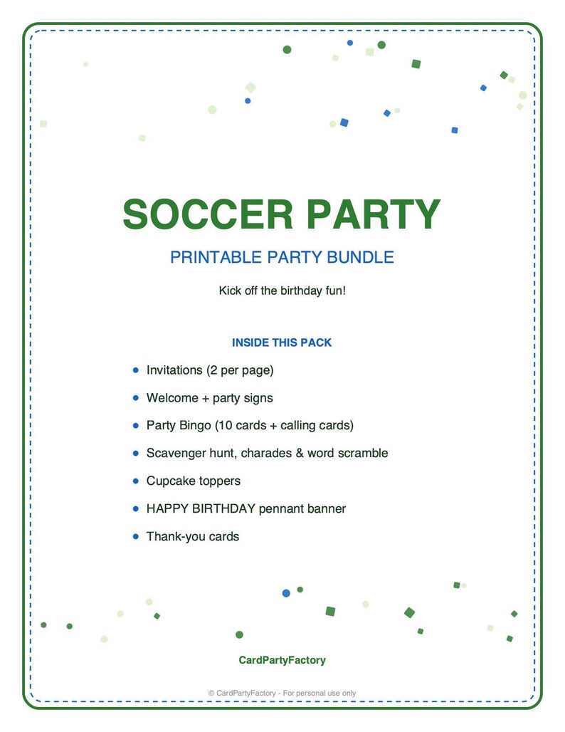 Fußball-Geburtstagsbingo, druckbares Kinderparty-Spieleset mit Einladungen, Banner, Scharade und Schnitzeljagd Bild 4