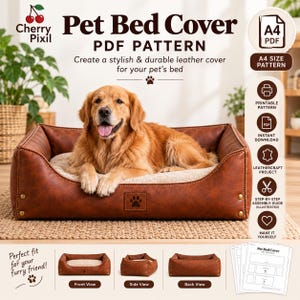 Molde Cama para Cão em Couro PDF, Capa para Cama Pet, Molde de Couro DIY, Cama para Cachorro, Molde Imprimível