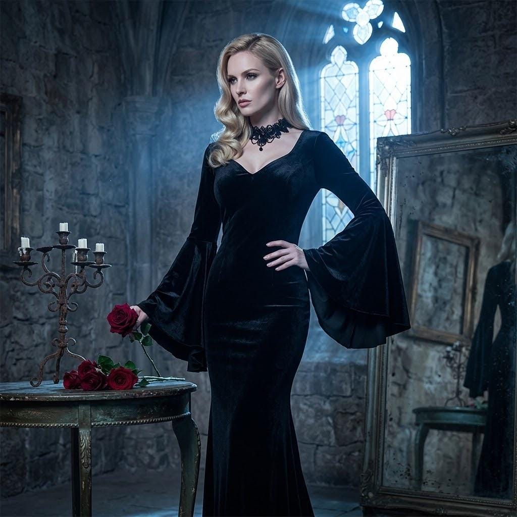 long black witchy dress Maxi 尺寸:L The front lace 20250221 Theme party idea: ,