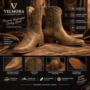 Handmade Brown Python Cowboy Boots Men Western Snakeskin Leather Boots Luxury