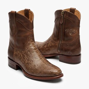 Handgemaakte bruine python cowboylaarzen voor heren, westernlaarzen van slangenleer, luxe.
