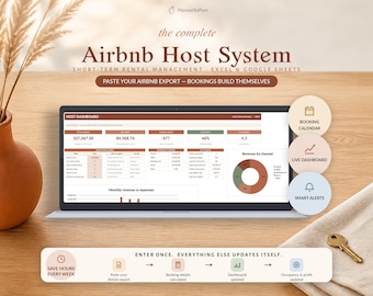 Airbnb-Gastgeber-Tabelle für Excel und Google Sheets, Einnahmen- und Ausgabenverfolgung für Kurzzeitvermietung, Buchungskalender, Import von Einnahmen