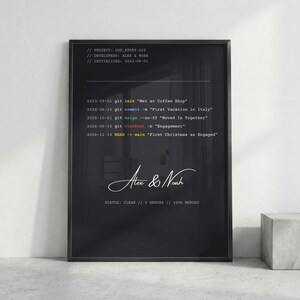 Personalized Git Commit Poster | Developer Gift | IT Relationship Story Wall Art | Programmer Decor image 3