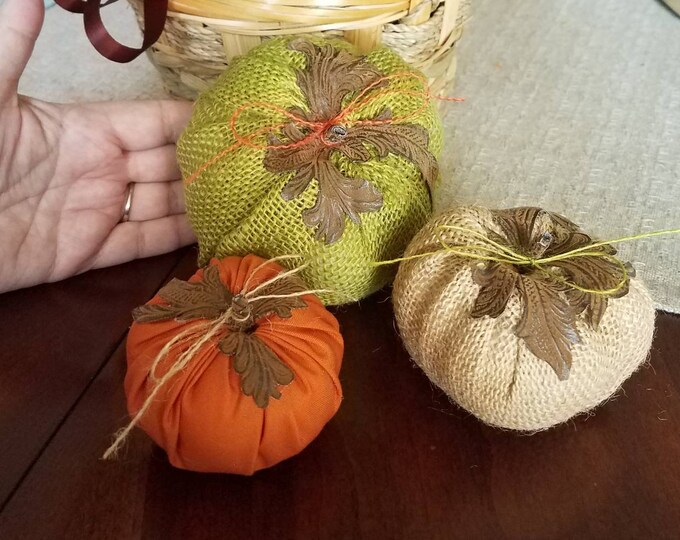 Pumpkin SET of 3 Burlap and Fabric 3 Sizes Pumpkin Group - Etsy