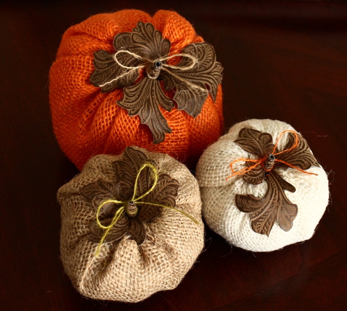 Pumpkin SET of 3 Burlap and Fabric 3 Sizes Pumpkin Group - Etsy