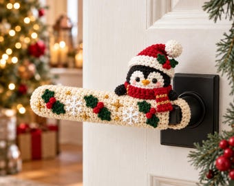 Christmas Crochet Door Handle Cover, Holiday Door Knob Decor, Cute Santa Reindeer Snowman Handle Sleeve, Christmas Home Decoration