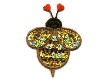 Bumblebee - Bumble Bee - Insect - Heart - Sequin Iron On Applique Patch