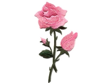 Rose - Pink Rose - Flower - Love - Elegance - Shimmering Embroidered Iron On Applique Patch