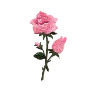 Rose - Pink Rose - Flower - Love - Elegance - Shimmering Embroidered Iron On Applique Patch