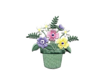 Country Pink Purple Gingham Smiling Flower Embroidery Patch