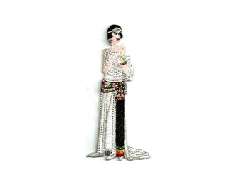 Vintage Lovers Fashion Art Deco Lady Iron On Embroidered Applique Patch 70A